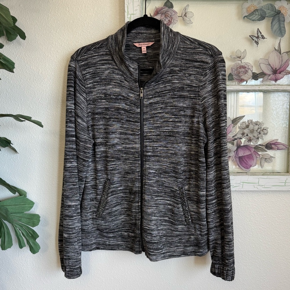 Juicy Couture Gray Zip Front Jacket with Rhinestone Pocket Detail Size M